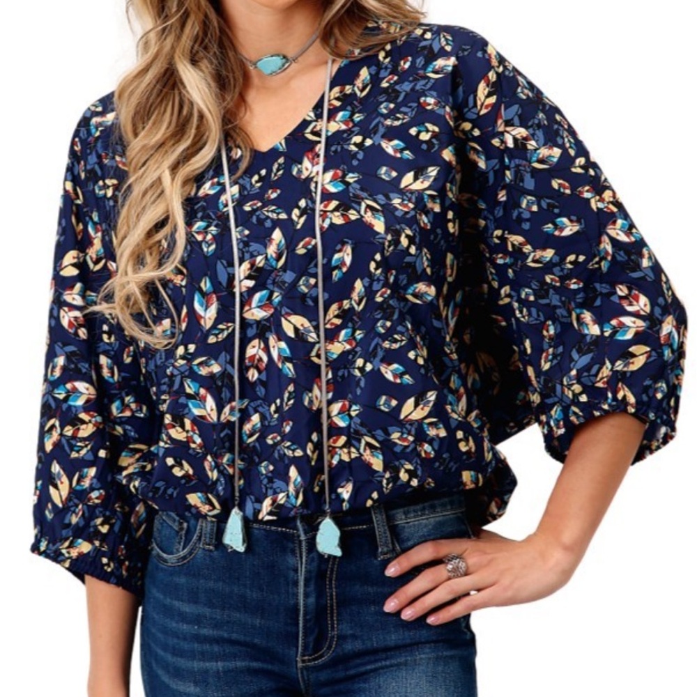 Roper Women’s Blue Feather Foliage Western Shirt Size XL